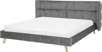 Obrázok produktu pre BELIANI Posteľ sivá zamatové čalúnenie 180 x 200 cm prešívaná nohy zo svetlého dreva lamelový rošt nastaviteľné čelo moderný štýl spálňa