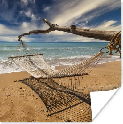 Produktbild von MuchoWow® Poster Strand - Meer - Hängematte 100x100 cm - Babyzimmer
