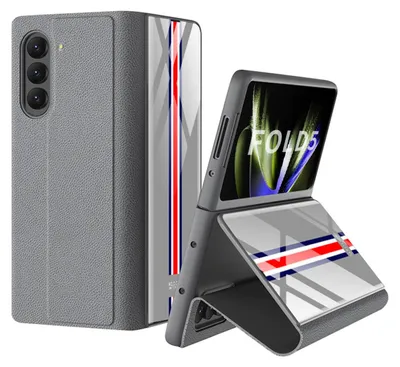 Image de Pour Samsung Galaxy Z Fold5 5G Housse de protection en similicuir avec compartiment pour carte de crédit