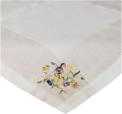Produktbild von Tischdecke Tischläufer Stickerei Osterhasen Leinenoptik Ostern 85 x 85 cm