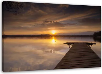 Produktbild von Leinwandbild seebrücke sonnenuntergang 90x60 cm Feeby beige wandbild bereit zum aufhängen