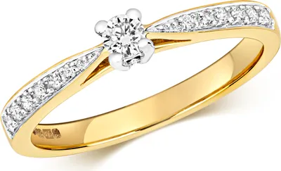 Produktbild von Funkelndes Feuer 9 Karat (375) Gold Solitär Verlobung Damen - Diamant Solitärring Brillant-Schliff 0.20 Karat H - I1, 53 (16.9); TRS320629KYRSM