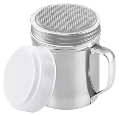 Image de Distributeur de poudre en acier inoxydable avec couvercle, idéal pour la cuisine et le camping