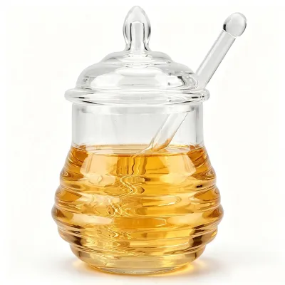 Honigtopf 250 ml mit Dipper und Deckel, transparent