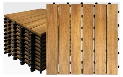 Produktbild von 1m² Holzfliesen Terrassenfliesen Mosaik 30 x 30 cm Akazien Balkonfliesen Klickfliese, Bodenbelag mit Klicksystem, Garten Klickfliesen, Modell A (11 Stück)