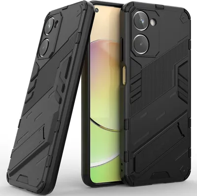 Produktbild von Armor Hülle für Realme 10 4G, Hybrid PC TPU Bumper Stoßfestes Schutzhülle mit Standfunktion Schwarz
