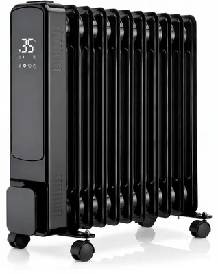 Immagine prodotto di Radiatore elettrico ad olio Brandson da 2500 W con 11 elementi radianti, 2 livelli di riscaldamento, termostato regolabile da 5 a 35 °C, timer 24 h, telecomando, modalità ECO e antigelo, 4 ruote, colore nero