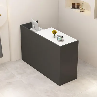 Image de Comptoir de réception, comptoir d'accueil, guichet de en bois avec espace de rangement, 120 cm, gris/blanc