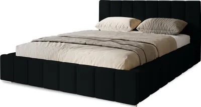 Produktbild von Polsterbett Menos 180x200 cm, Bett mit Kopfteil, Doppelbett mit Bettkasten und Lattenrost aus Holz, Velourstoff:  Schwarz