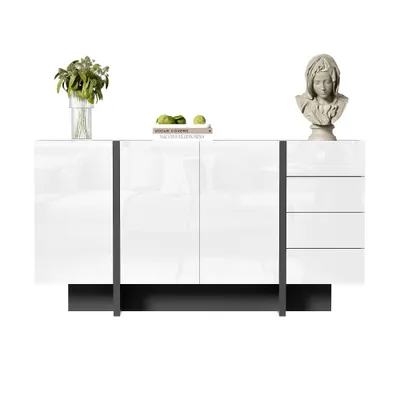 Produktbild von okwish Kommode Sideboard mit viel Stauraum, Schrank mit 2 Türen und 4 Schubladen, Schubladenschrank Anrichte für Wohnzimmer, 150*40*80.5 cm,Weiß