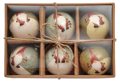 6 Decoupage-Weihnachtsbaumkugeln Ø7,5 cm Santa Klaus mit Stoffband