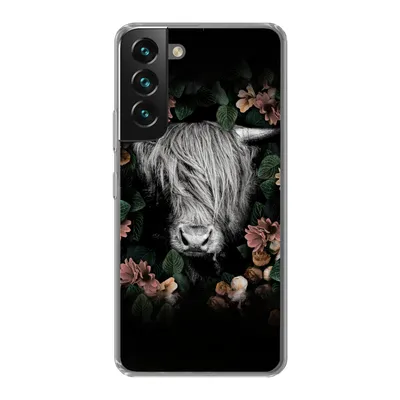 Produktbild von MuchoWow® Handyhülle Schutzhülle Hülle für Samsung Galaxy S22 Schottischer Highlander - Blumen - Rosa Silikon Softcase Handy Hülle - Mobiltelefonhülle