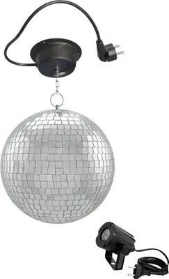Spiegelkugel Komplettset - Discokugel, Motor, Pinspot, Montagematerial für Diskokugel - Mirrorball Set - Partyset