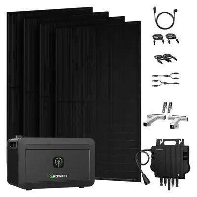 Produktbild von Powerness Balkonkraftwerk mit Speicher, 4x500W Module & Growatt 800W Mikro-Wechselrichter & Growatt NOAH 2000 & 4x Balkon-Halterung(Silber)
