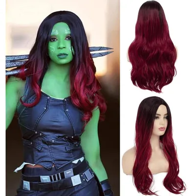 Produktbild von Perücke Damen lang gewellt dunkelrot Ombré Guardians of the Galaxy Cosplay Halloween