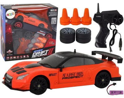 Zdjęcie produktu dla Autko sportowe R/C 1:24 wymienne koła pomarańczowe