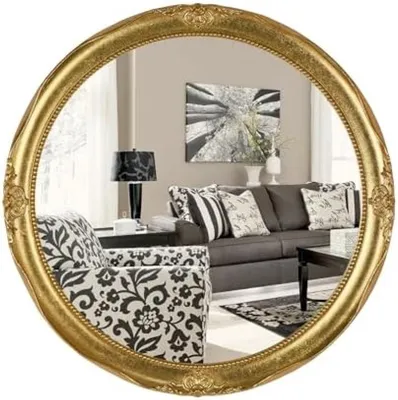 Produktbild von PromoHome® Vintage Goldener Runder Deko-Wandspiegel - Antiker Stil - 40,6 cm Durchmesser - r Look - für Wohnzimmer, Schlafzimmer