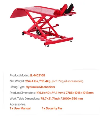Zdjęcie produktu dla Podnośnik motocyklowy, udźwig 1000 funtów, napęd hydrauliczny, hydraulika, 1000 funtów udźwigu
