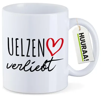 Produktbild von Huuraa Kaffeetasse Uelzen verliebt 330ml Weiß Keramik Kaffeebecher Geschenkidee