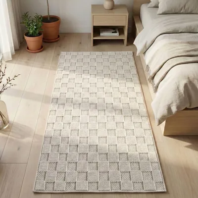 Immagine prodotto di Carpetsale24 Tappeto Soggiorno Bouclé Anelli Stile Scandi Design a Quadri Robusto Morbido per Camera da Letto, Dimensioni: 60x110 cm