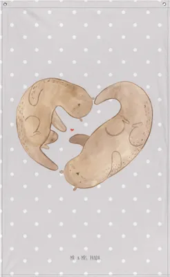 Produktbild von Mr. & Mrs. Panda Wandteppich Otter Herz - Grau Pastell - Geschenk, Love You, Liebe, Stoffbild, Wandbanner, Wandbild, Gobelin, Tapestry