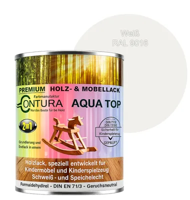 Produktbild von Contura 750ml. Möbellack Lack für Kinderspielzeug Buntlack DIN EN71/3 Buntlack Holzlack - RAL 9016 Weiß