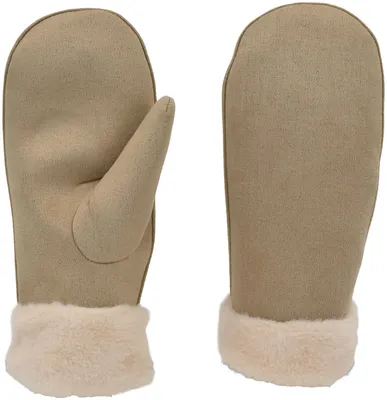 Produktbild von styleBREAKER Damen Winter Fäustlinge aus Velour mit weichem Kunstfell-Bund – Warme Fausthandschuhe 09010048
