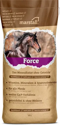 A bag of horse feed with a picture of a horse on it.