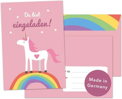 Imagen del producto de Invitación de cumpleaños de unicornio: 8 tarjetas con sobre para niñas, diseño adorable con arcoíris