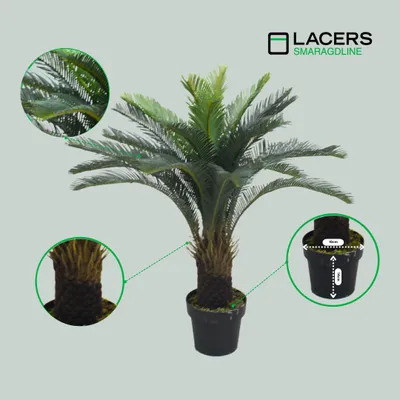 Produktbild von Lacers SMARAGDLINE künstliche Cycas Palme im Topf 90cm - Palmenwedel/realistische Optik, dekorative Kunstpflanze für Wohnzimmer, Balkon und Büroräume