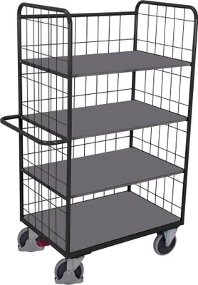 Produktbild von VARIOfit Etagenwagen, hoch und vergittert mit 4 klappbaren Ladeflächen 1175x800mm Anthrazitgrau RAL 7016