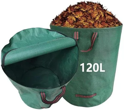 Obrázok produktu pre Záhradný vak 2x 120 l, záhradný vak na lístie, opakovane použiteľný záhradný vak s uchami, odolný, vodotesný, skladací kontajner na záhradný odpad, pokosenú trávu, zelený odpad a lístie