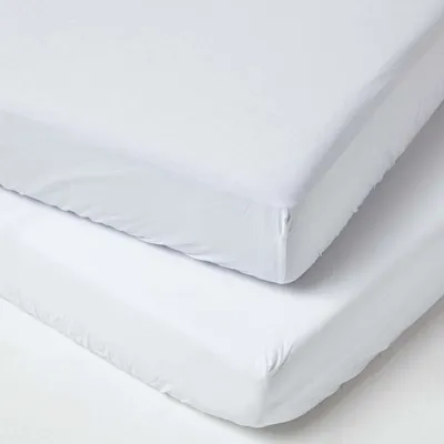 Image de HOMESCAPES Drap-housse pour lit enfant, blanc, 100 % coton, densité de fils 200, lot de 2, 70 x 140 cm