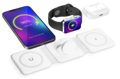 Produktbild von Kabelloses Ladegerät 3-in-1 – Qi-Ladestation für iPhone, Apple Watch und AirPods – 15 W – Weiß [BW2063]