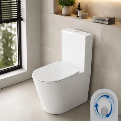 Produktbild von AQUA for you | Stand-WC - Lavita Anton 2.0 - Rimless-WC - 66x36x80 cm - Universalablauf - Weiß - mit Spülkasten, Softclose-Sitz, Wirbelspülung