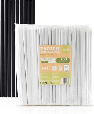 Produktbild von Trinkhalm in Schwarz einzeln verpackt aus Papier, Ø 8 mm / 23 cm, 200 Stück in Folienbeutel