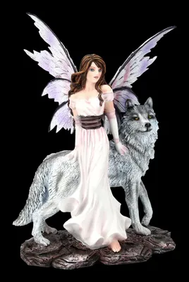 Produktbild von Elfen Figur - Alari mit ihrem Wolf - Feen Geschenk