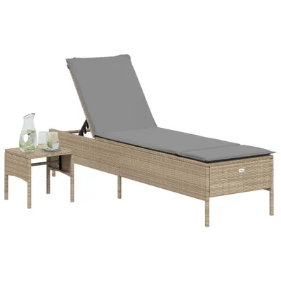 Immagine prodotto di vidaXL Lettino con tavolino e cuscino Beige in poly rattan