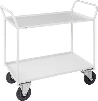 Produktbild von Kongamek Etagenwagen voll verschweisst in weiß mit 2 Böden 940x440mm Ladefläche und 24mm Rand ohne Bremse