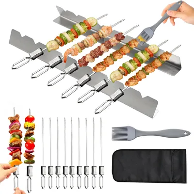 Immagine prodotto di Set di 12 spiedini per barbecue in acciaio inossidabile, con custodia per il trasporto