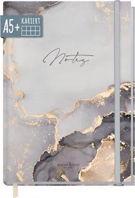 Produktbild von paper&you Notizbuch Classic / kariert / A5+ / Grey Marble / Häfft-Verlag