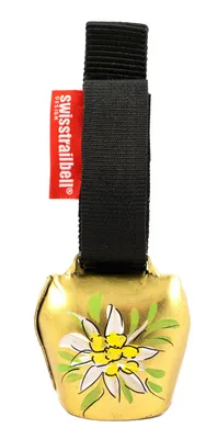Produktbild von FRANKENSTEIN! swisstrailbell® Fahrradklingel Edition Messing-Gold mit Alpen Edelweiß, Trailbell