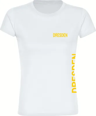 Produktbild von multifanshop Damen T-Shirt - Dresden - Brust & Seite, weiß, Größe M