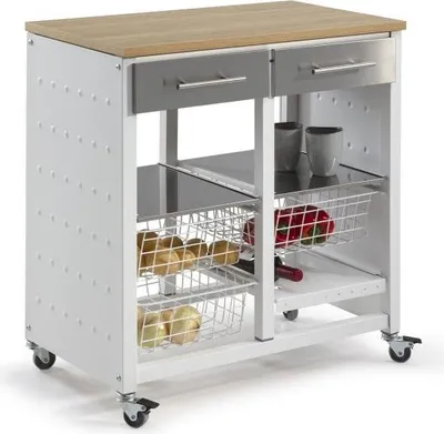 Immagine prodotto di Carrello da cucina su rotelle, colore legno di olmo bianco. BERGEN