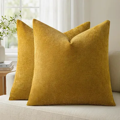 Immagine prodotto di Cuscino decorativo in velluto a coste, giallo, set da 2, 40x40 cm