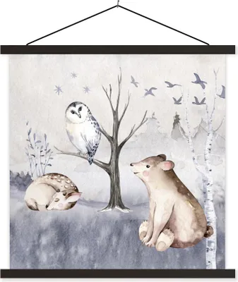 Produktbild von MuchoWow® Textilposter Tiere - Winter - Hirsche 60x60 cm mit schwarzem Rahmen - Posteraufhänger