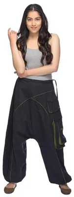 Productafbeelding van Harembroek, wijde broek, Aladinbroek, plooibroek, yogabroek, Goa-broek, sarouel, baggy broek, Aladin broek, vrijetijdskleding, Shanti broek, dames: zwart, maat S/M. Kleur: zwart. Maat: S/M