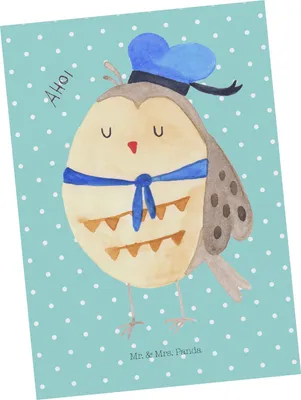 Produktbild von Mr. & Mrs. Panda Postkarte Eule Matrose - Türkis Pastell - Geschenk, bildkarte, Ehe, Seefahrer, Owl, Grußkarte, Postkarten, Fotokarte, Freundin, Ansichtskarten