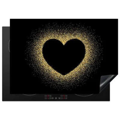 Produktbild von KitchenYeah© Herdabdeckplatte Herz - Gold - Schwarz , 75x52cm, Küche Deko, Glaskeramikkochfeld Herdabdeckung, Abdeckplatte fùr Kochfeld