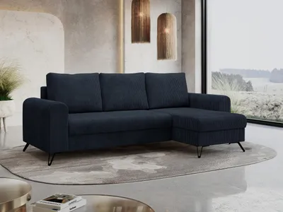 Produktbild von Ecksofa Wohnzimmer aus Cordstoff mit Schlaffunktion - HUGO-lin - Dunkelblau
